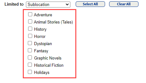 Top Title Statistics page with sublocation limiter checkboxes not selected but highlighted